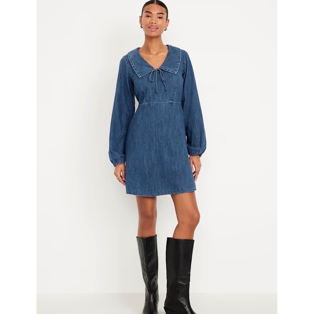 Old Navy Denim Babydoll Mini Dress Peter Pan Collar Cottagecore Coquette L